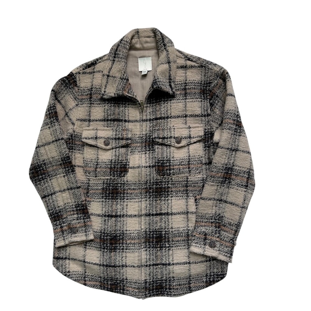 Joie Plaid Shacket Full Zip Women's Size Medium Gorpcore Western Cream Tan Black